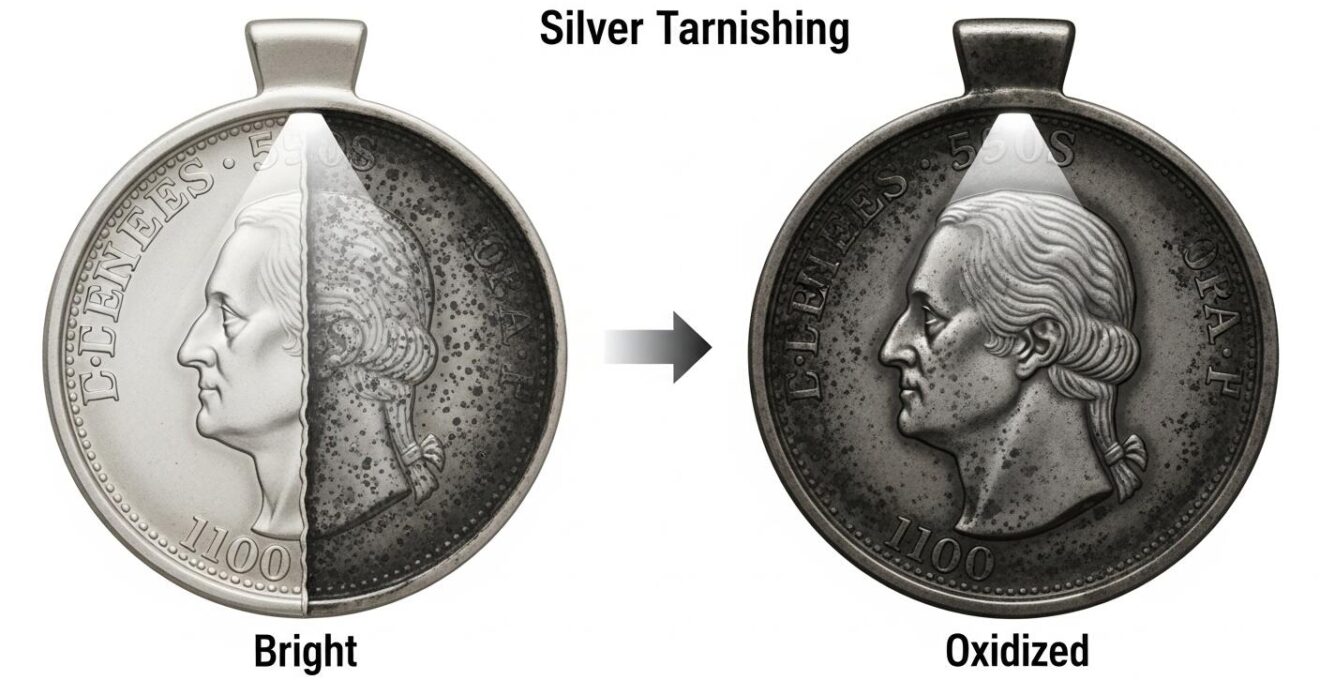 Illustration schématique du processus chimique d'oxydation de l'argent qui noircit
