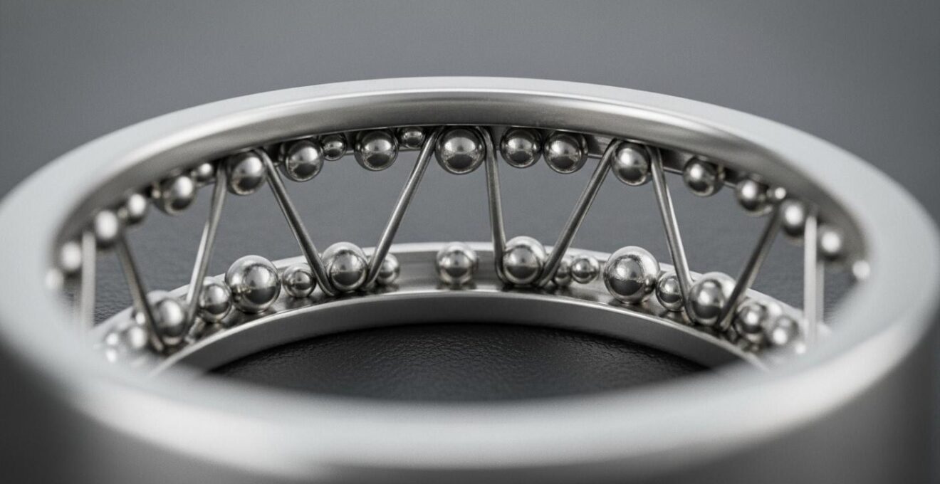 Image détaillée d’une bague avec des petites boules ou ponts soudés à l’intérieur, illustrant les solutions classiques pour empêcher la rotation de la bague.