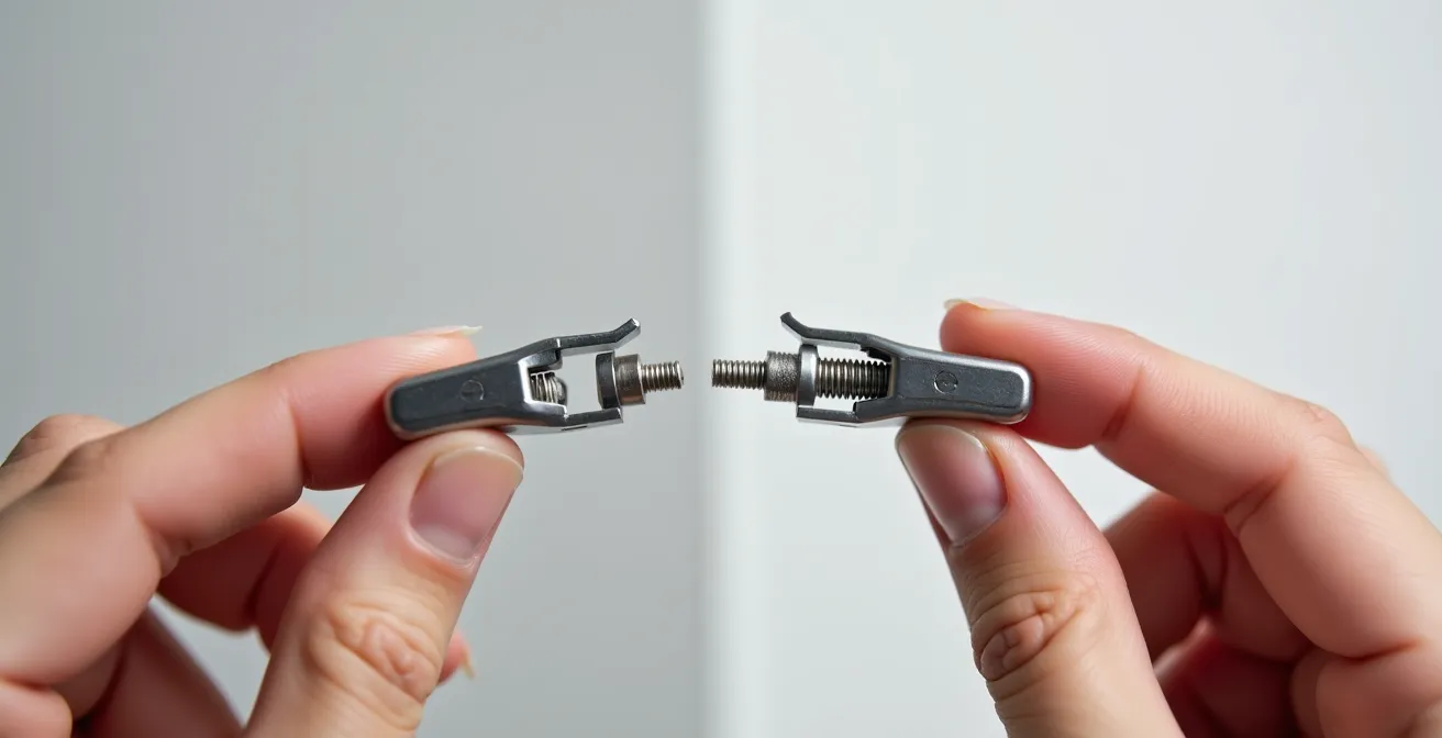 Démonstration du mécanisme d'un fermoir de sécurité magnétique s'ouvrant sous traction