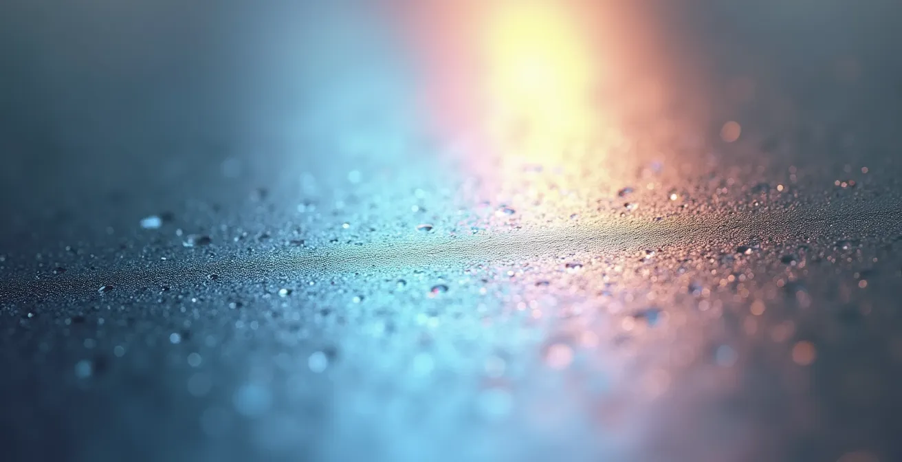 Texture macro détaillée de titane médical poli montrant sa surface lisse et brillante