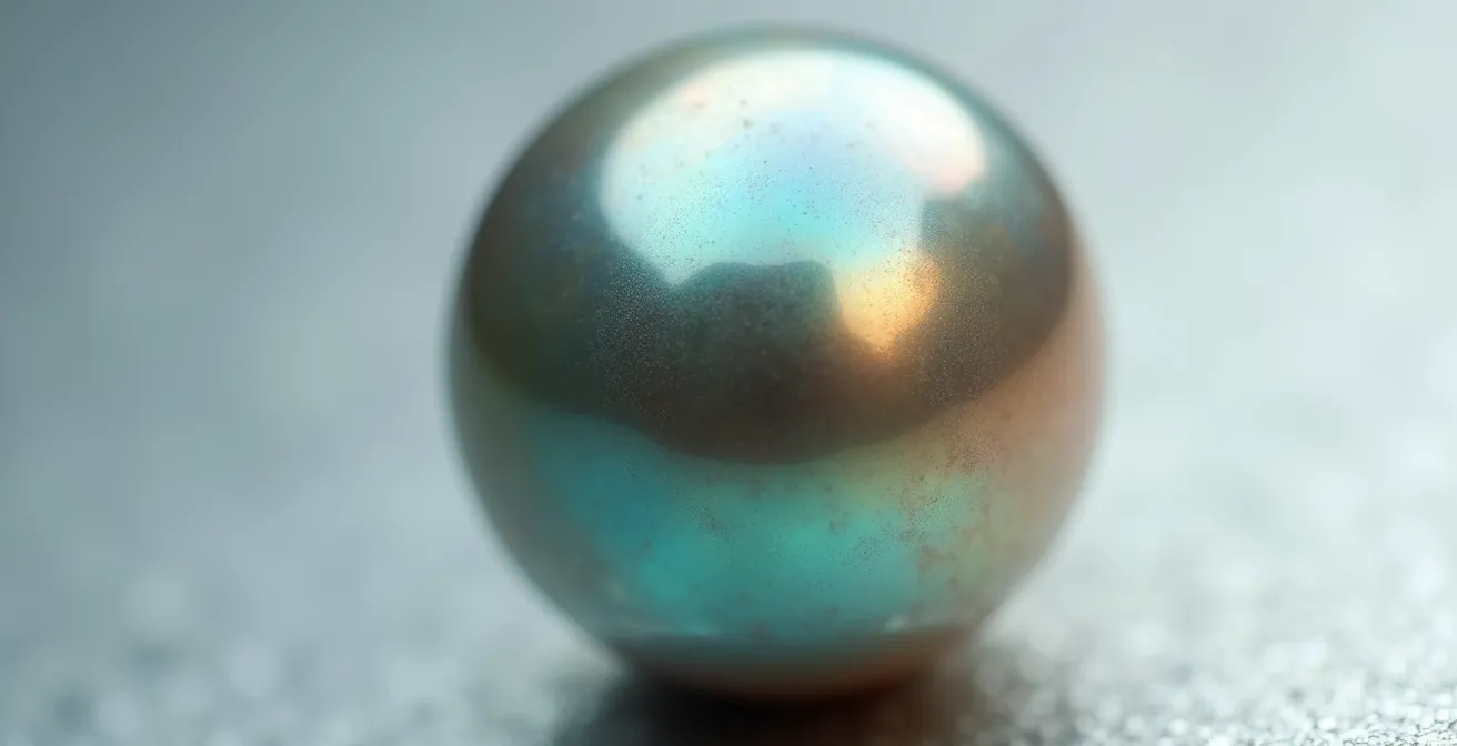 Gros plan sur le lustre d'une perle de Tahiti montrant ses reflets irisés